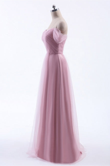 Off the Shoulder Dusty Rose Tulle Bridesmaid Dress