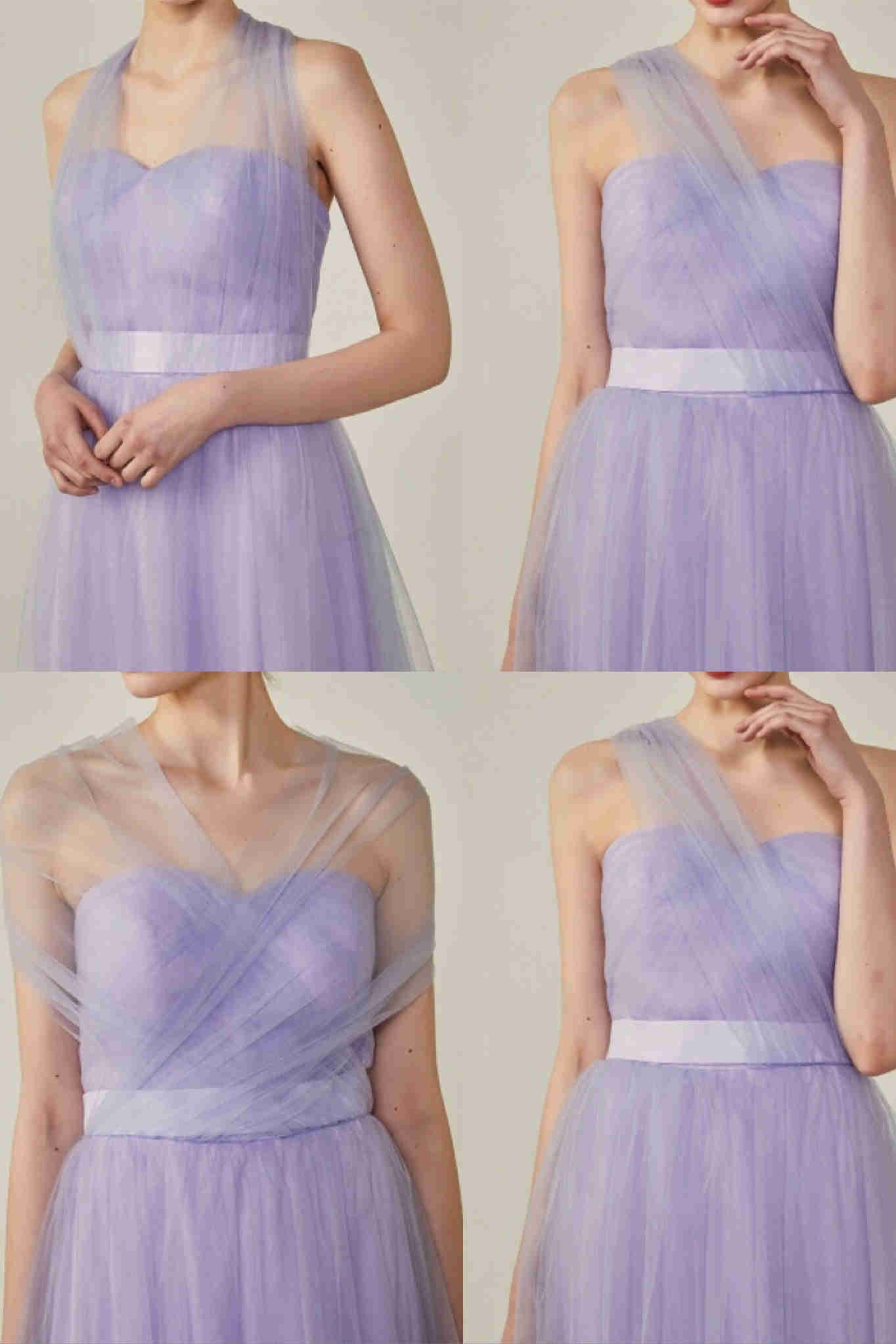 Simple Lavender Strapless Tulle Mismatch Bridesmaid Dress