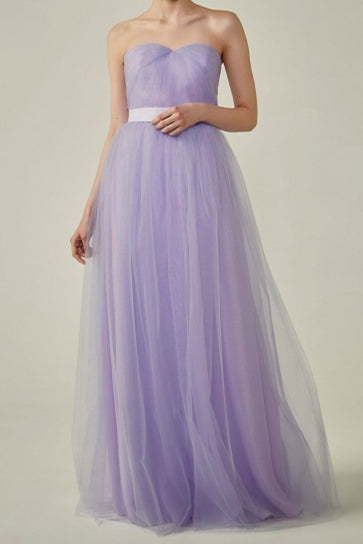Simple Lavender Strapless Tulle Mismatch Bridesmaid Dress