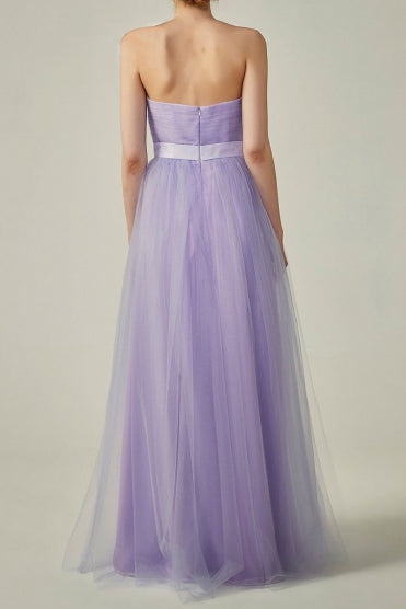 Simple Lavender Strapless Tulle Mismatch Bridesmaid Dress
