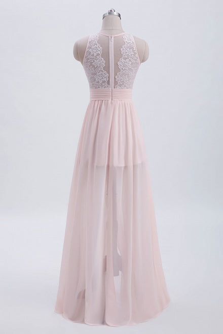 Crew Neck Pearl Pink Long Bridesmaid Dress
