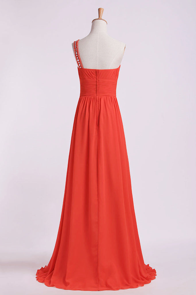 A-Line One Shoulder Orange Long Bridesmaid Dress
