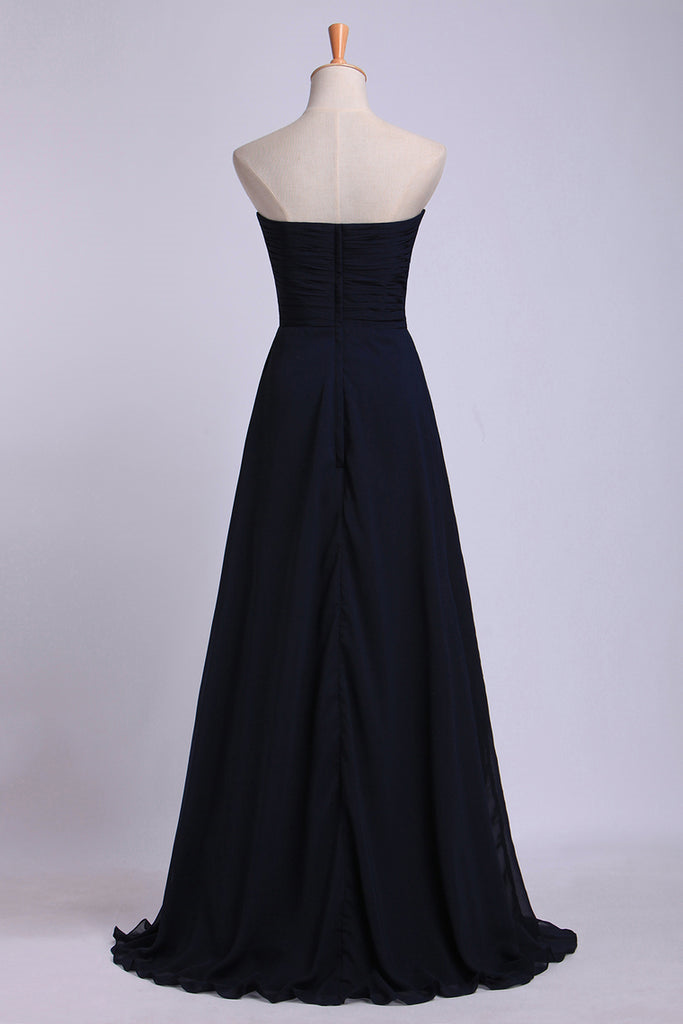 Chiffon Sweetheart Navy Long Bridesmaid Dress