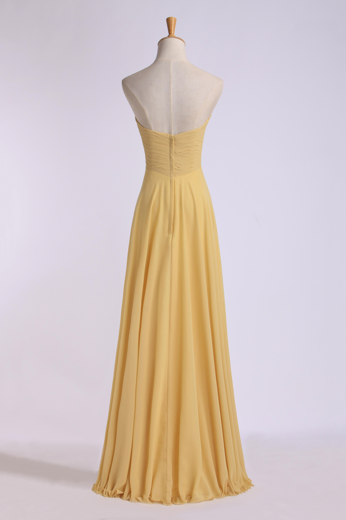 Strapless Gold High Waist Chiffon Long Bridesmaid Dress