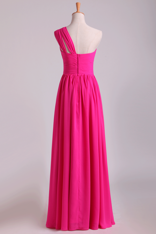 Hot Pink One Shoulder Pleated Bridesmaid Dress