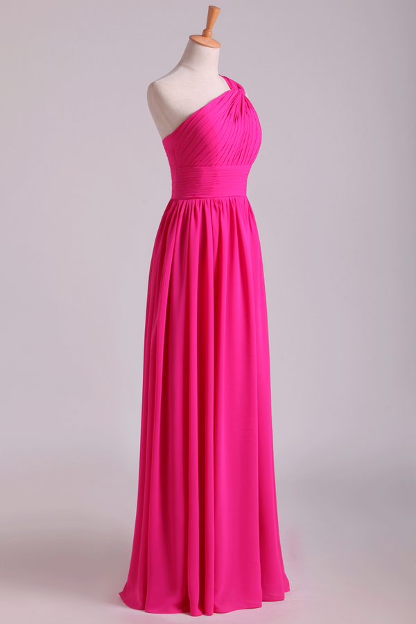 Hot Pink One Shoulder Pleated Bridesmaid Dress