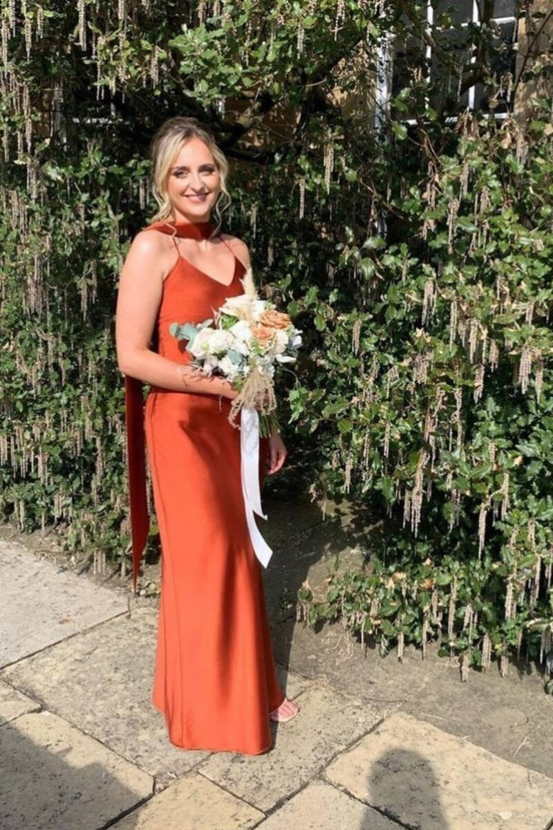 Spaghetti Straps Rust Red Long Mismatch Bridesmaid Dress