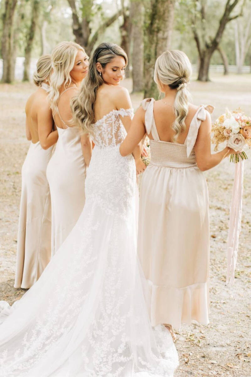 Elegant Champagne Long Mismatch Bridesmaid Dress