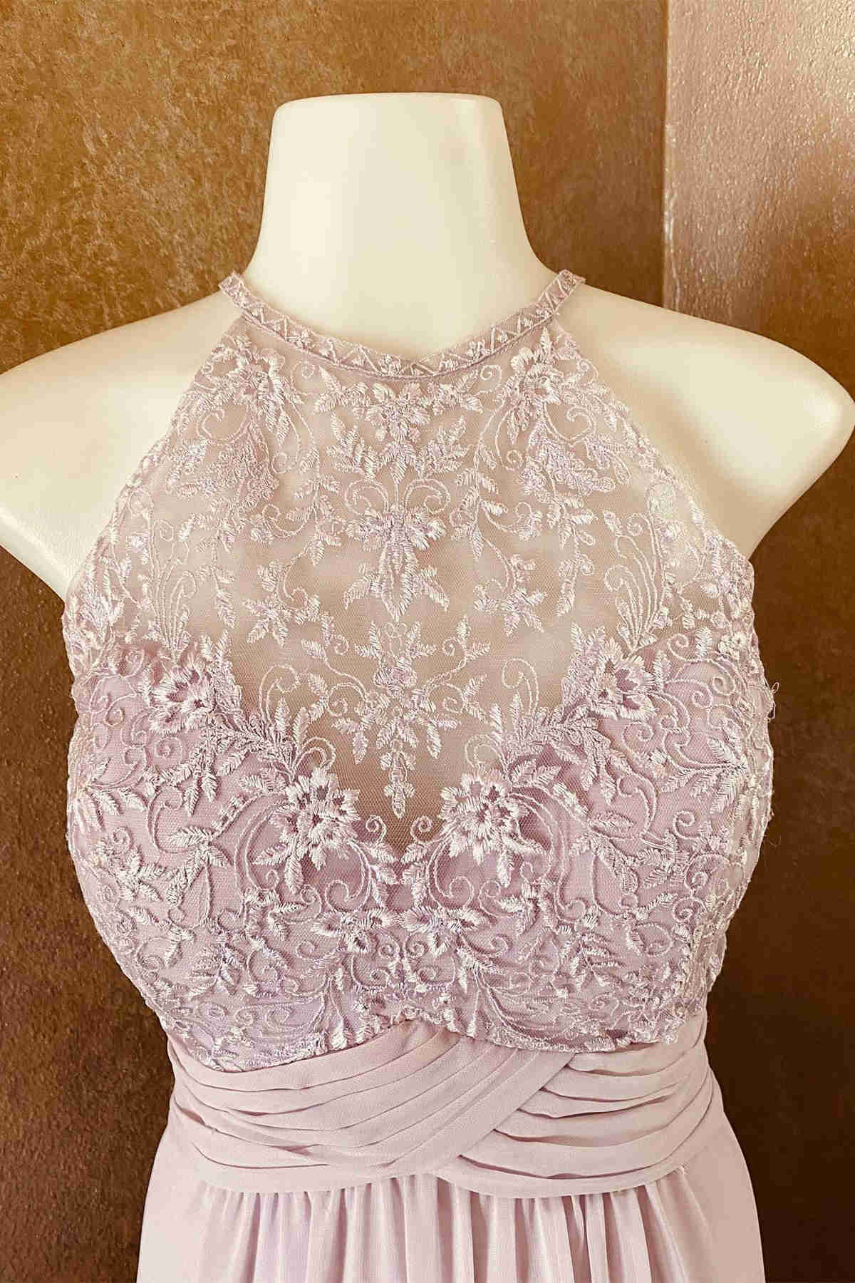 Floor Length Pink Lace Top Long Bridesmaid Dress