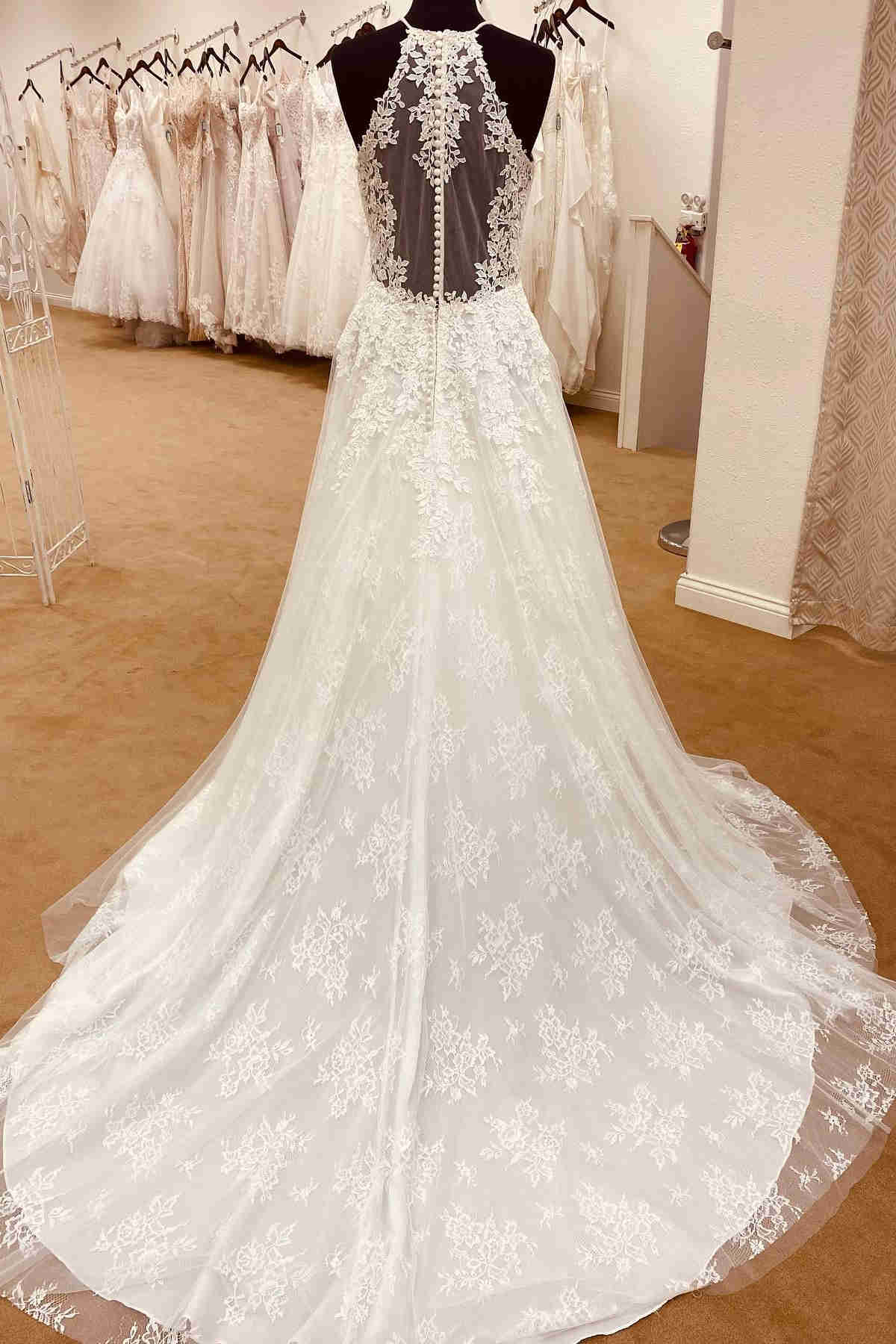 Illusion Crew Neck White Appliqued A-Line Wedding Dres