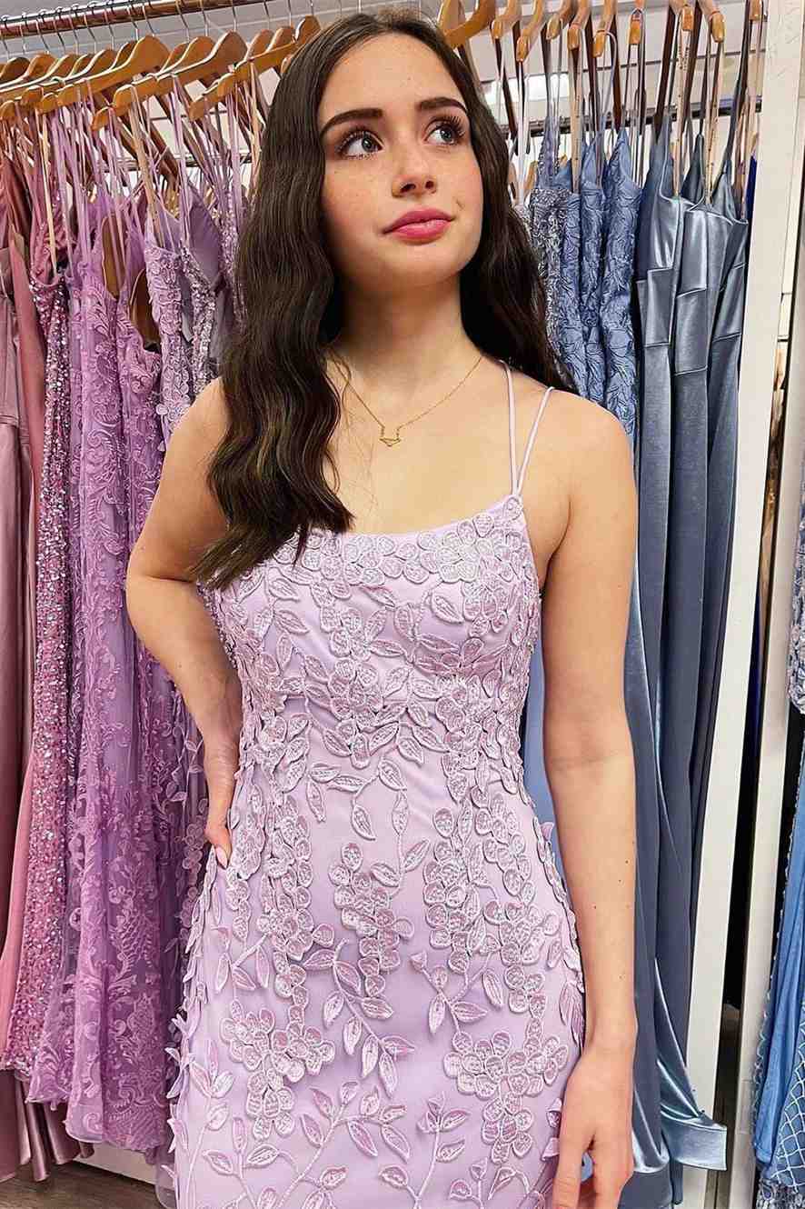 Applique Lavender Straps Mermaid Long Bridesmaid Dress