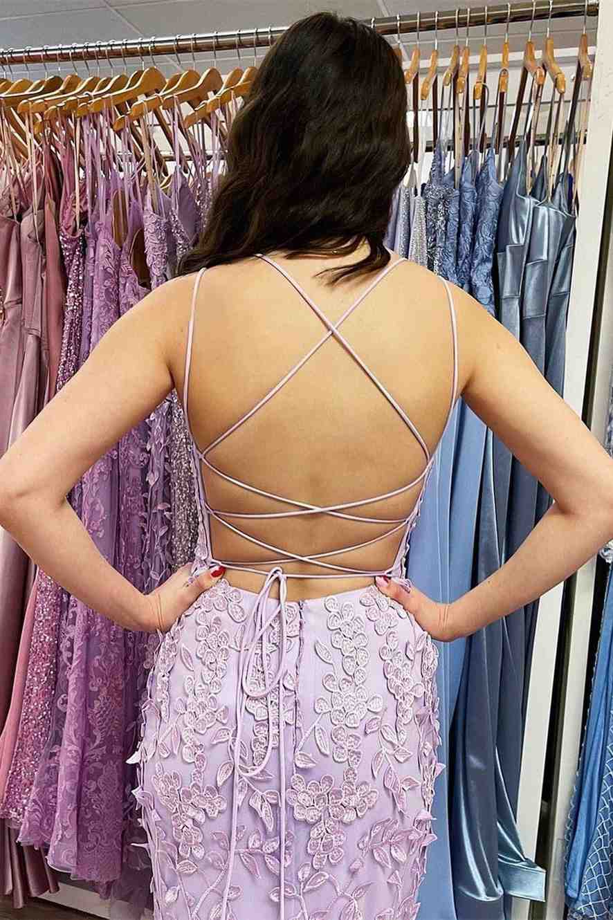 Applique Lavender Straps Mermaid Long Bridesmaid Dress