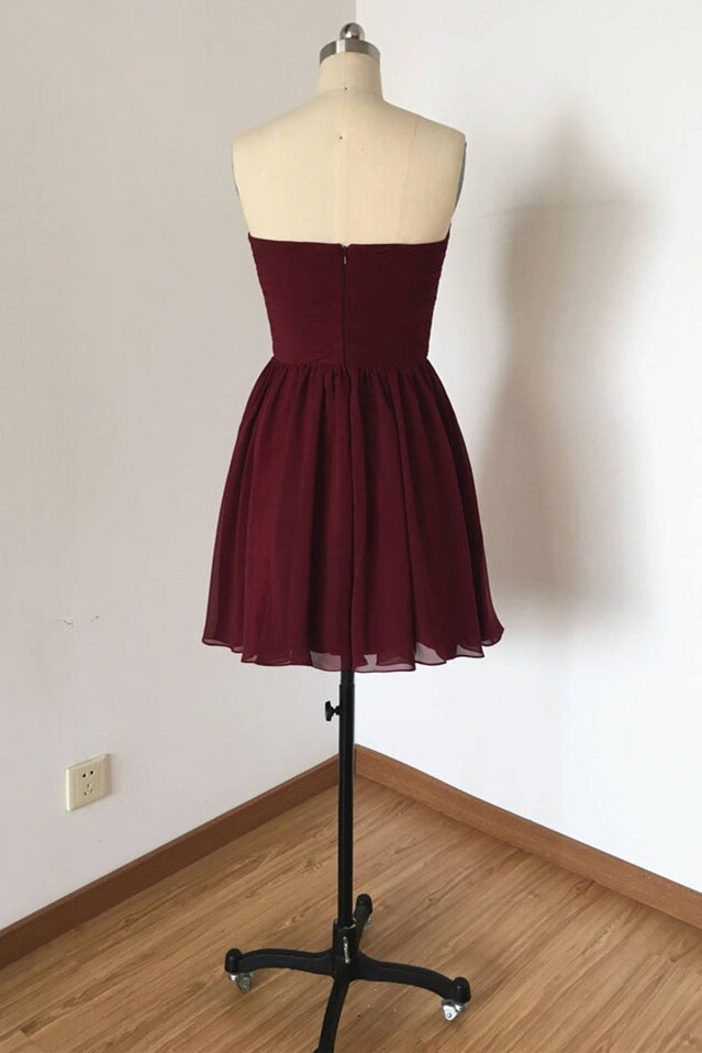 Sweetheart Burgundy A-Line Chiffon Short Bridesmaid Dress