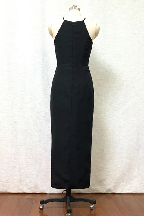 Black High Neck Sheath Chiffon Bridesmaid Dress
