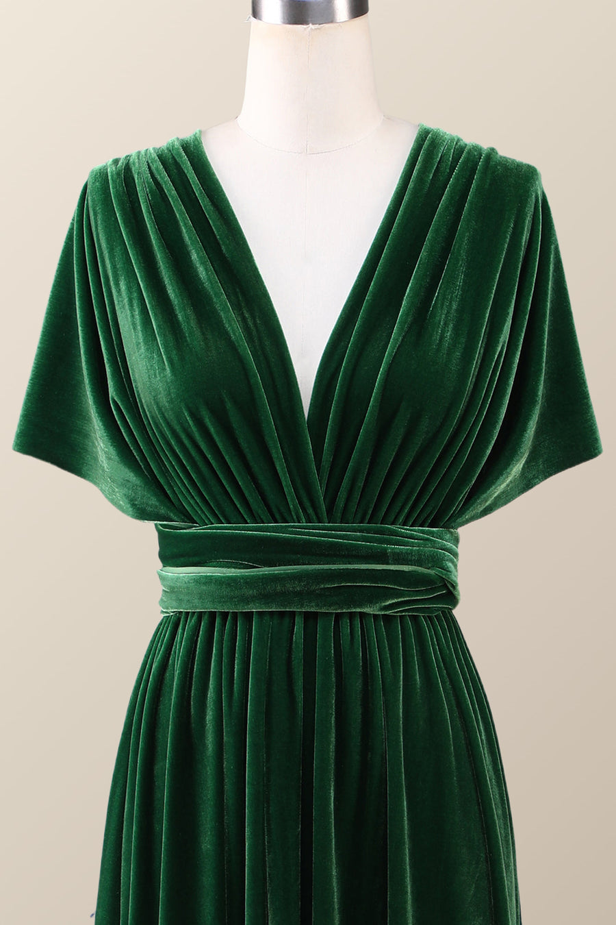 Dark Green Velvet A-line Long Convertible Bridesmaid Dress