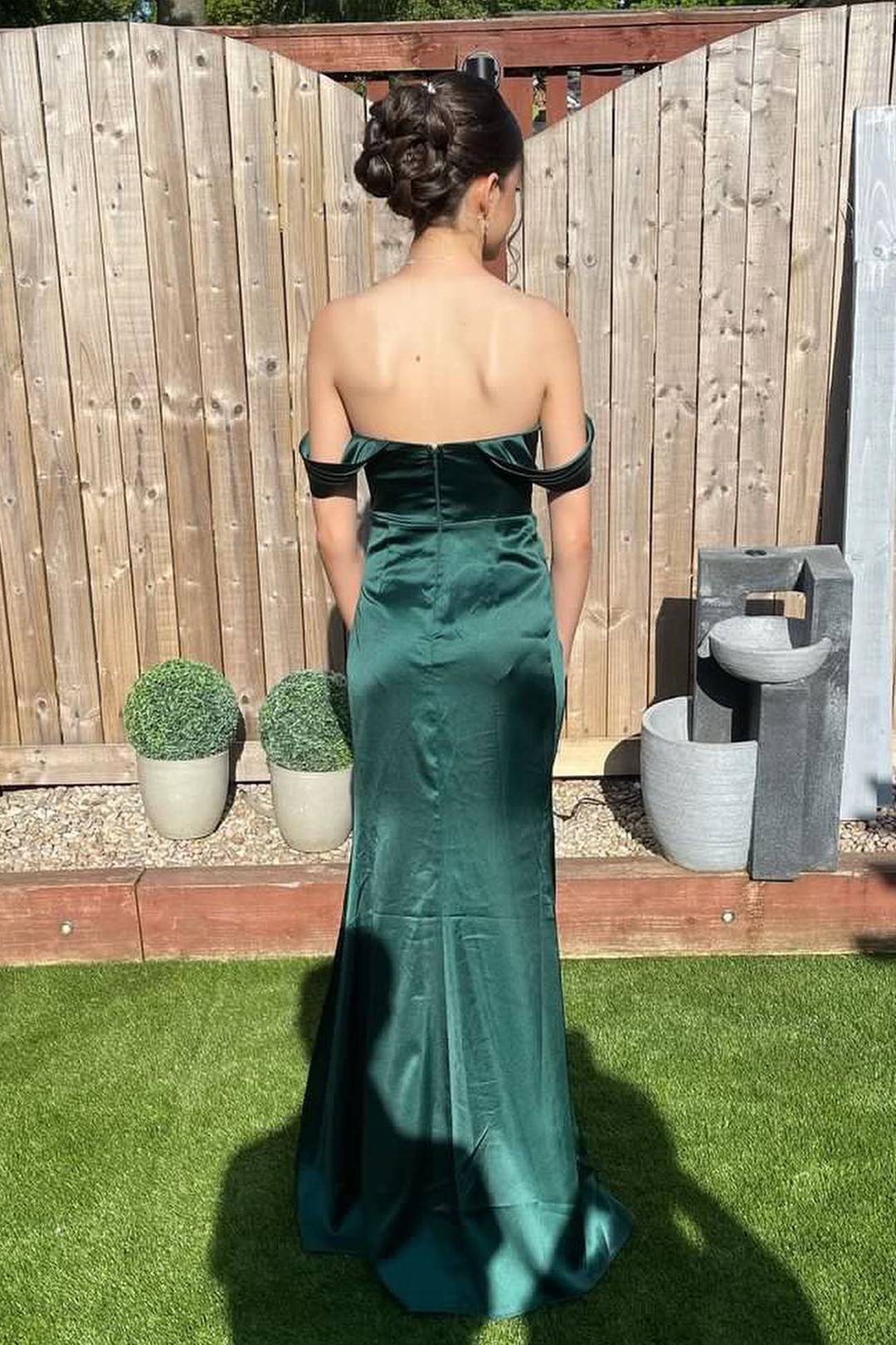 Off the Shoulder Dark Green Long Bridesmaid Dress with Slit