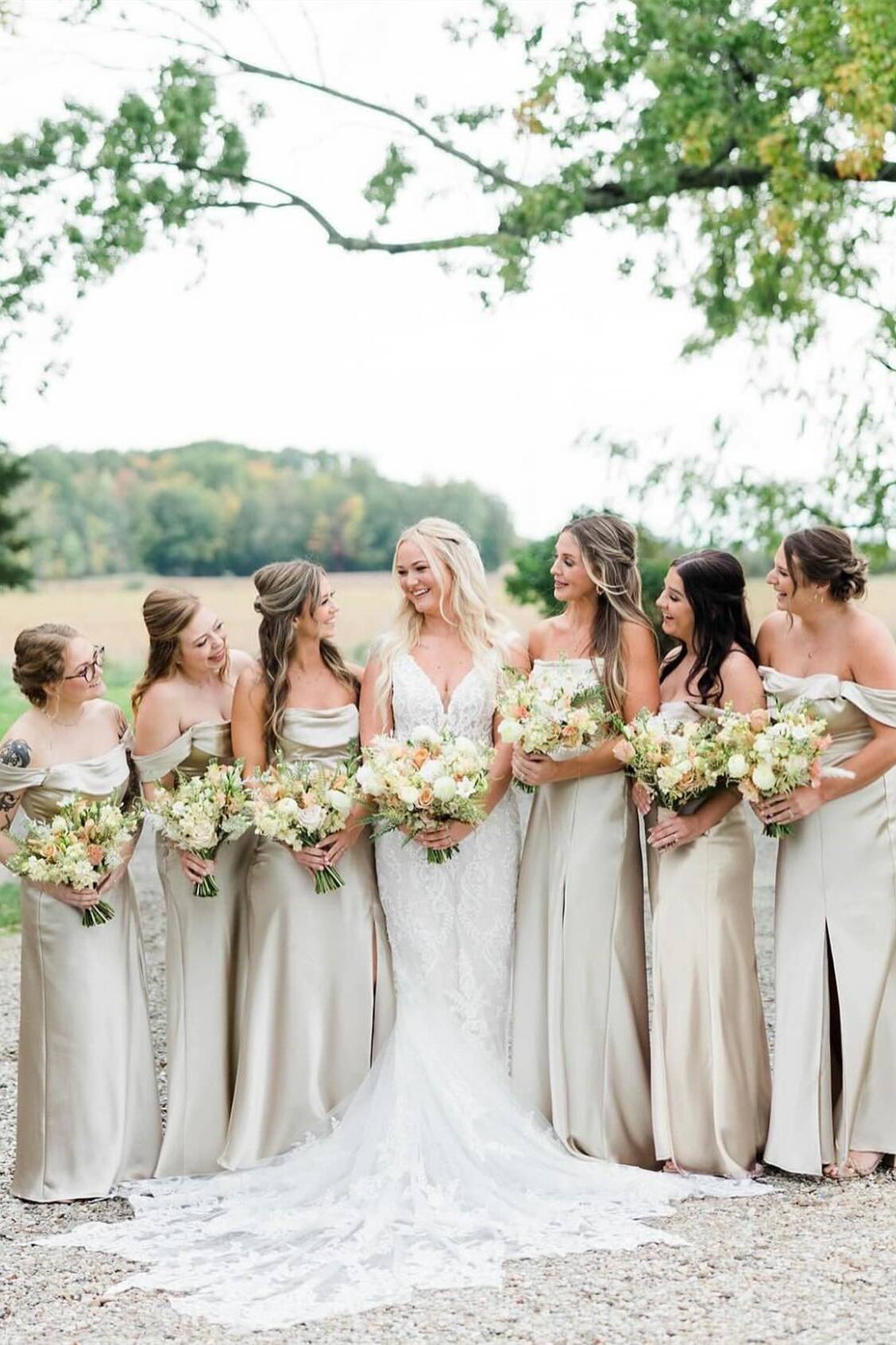 Off the Shoulder Dark Green Long Bridesmaid Dress with Slit