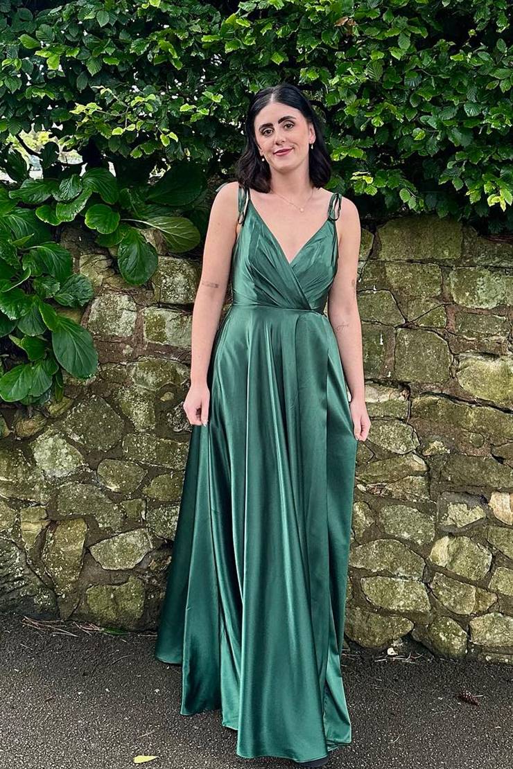 Tie Shoulder V-Neck Burnt Orange Long Bridesmaid Dress