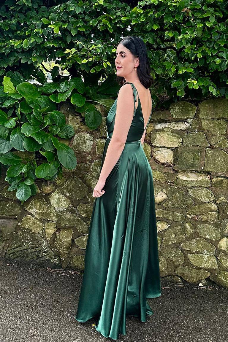 Tie Shoulder V-Neck Burnt Orange Long Bridesmaid Dress