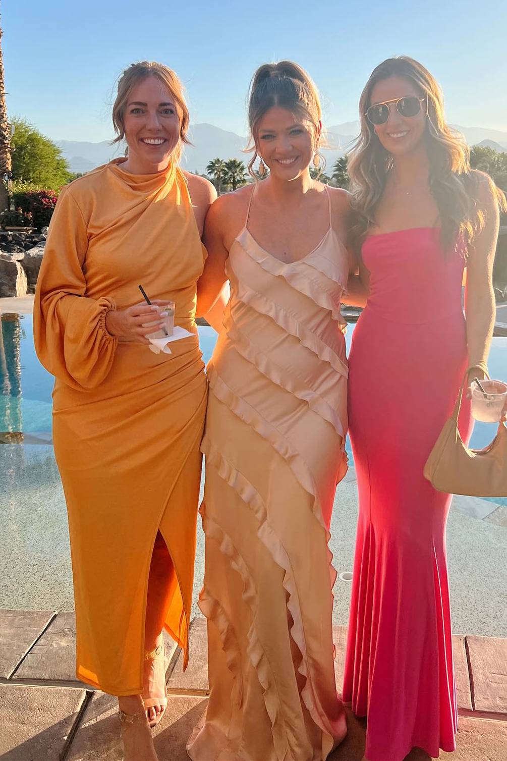 Straps Champagne Ruffle Maxi Bridesmaid Dress