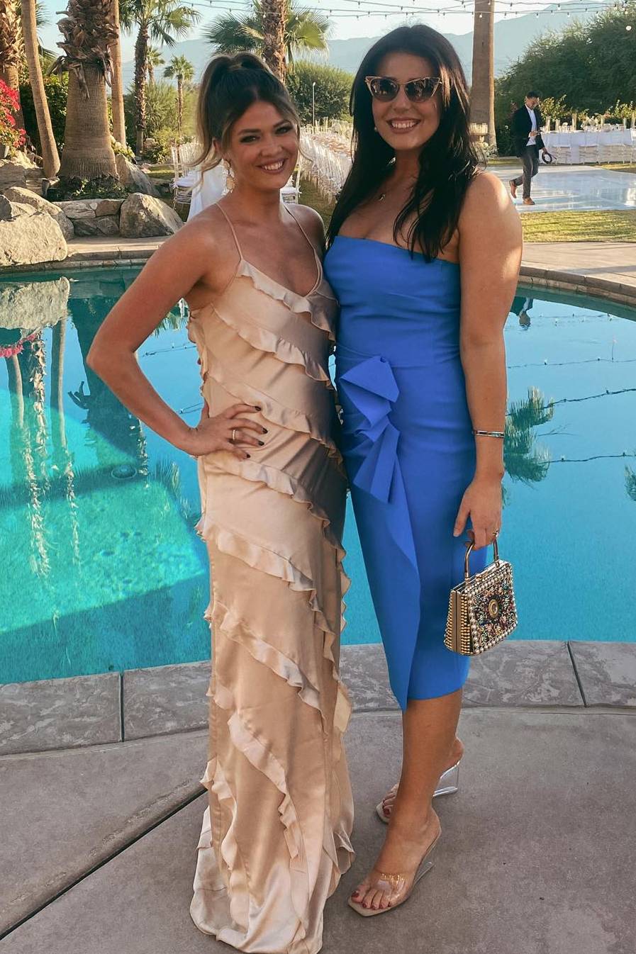 Straps Champagne Ruffle Maxi Bridesmaid Dress