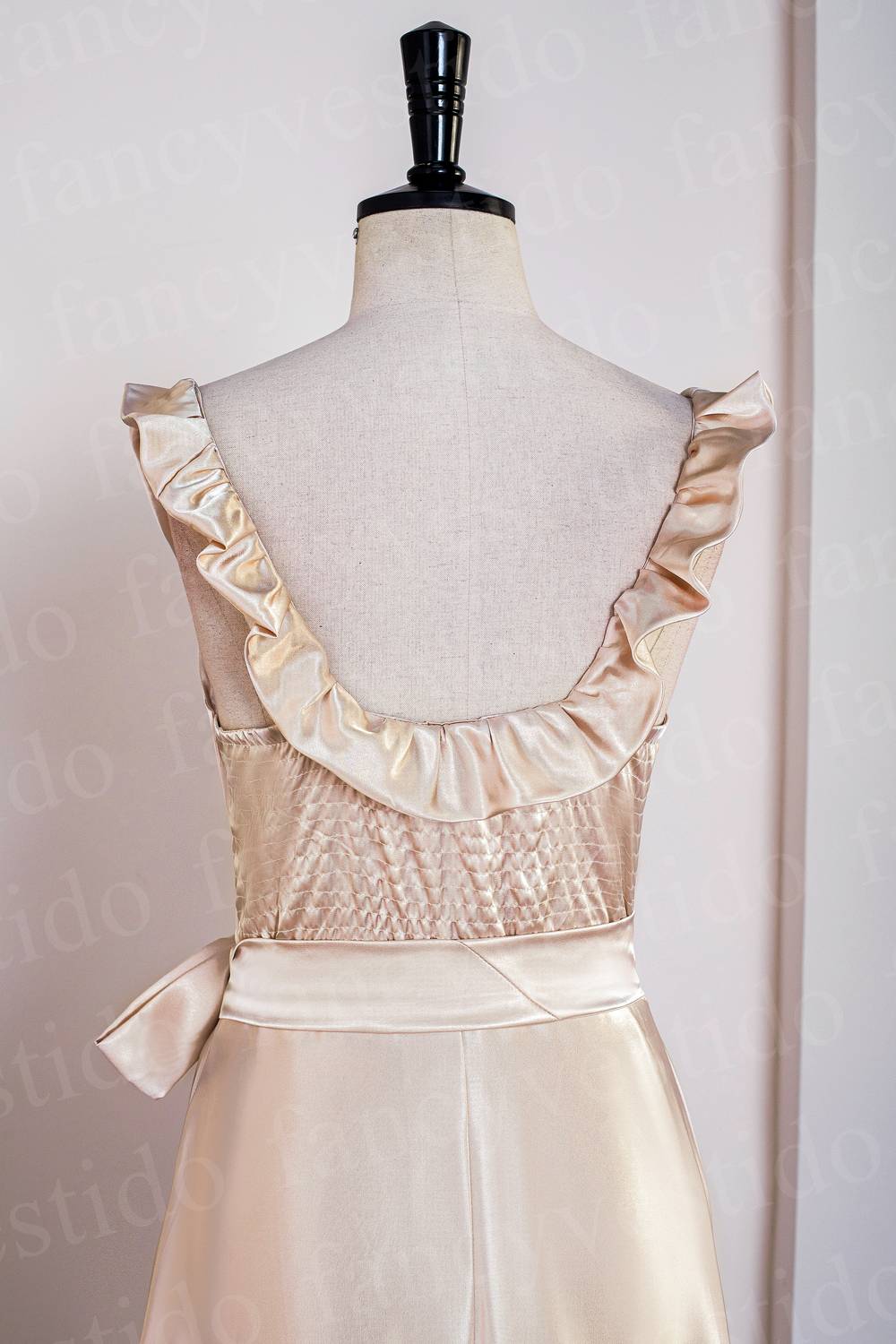 Champagne Square Neck Ruffle Midi Bridesmaid Dress