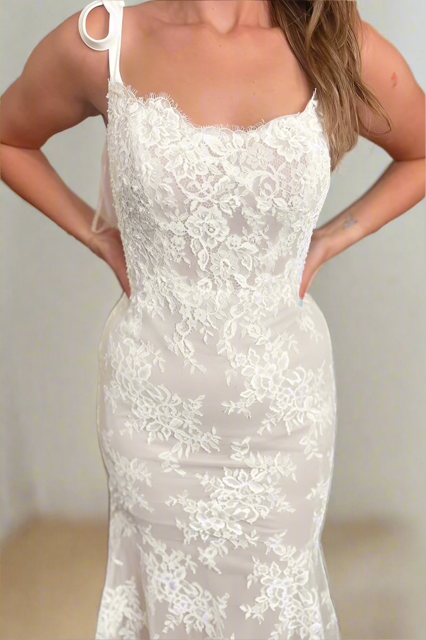 Lace Mermaid Wedding Dress with Bow Tie Straps