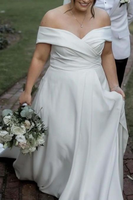 A-Line Satin Wedding Dress with Off the Shoulder