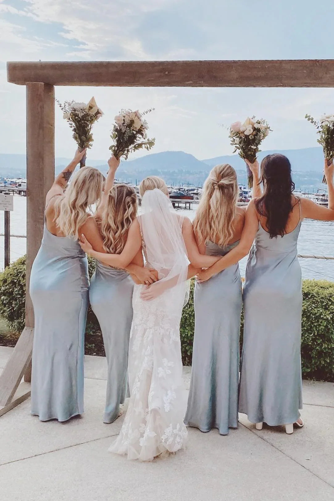 Formal Wear Dresses/Cowl Neck Light Blue Satin Fitted Long Bridesmaid Dress