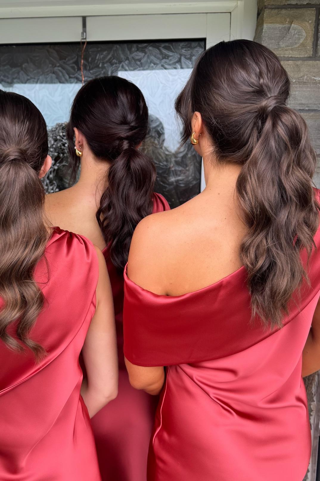 Formal Wear Dresses/One Shoulder Blush Fitted Floor Length Bridesmaid Dress