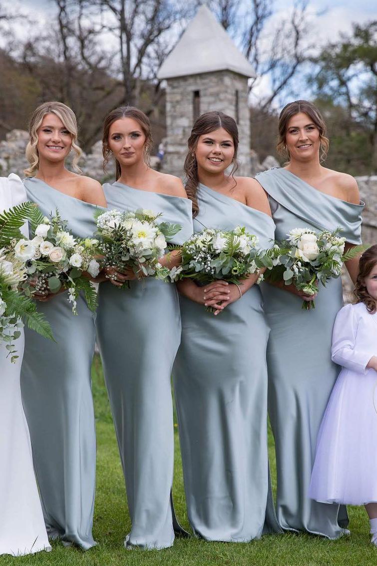 Formal Wear Dresses/One Shoulder Blush Fitted Floor Length Bridesmaid Dress