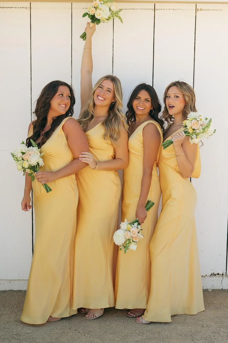 Formal Wear Dresses/V Neck Yellow Soft Satin Long Bridesmaid Dress