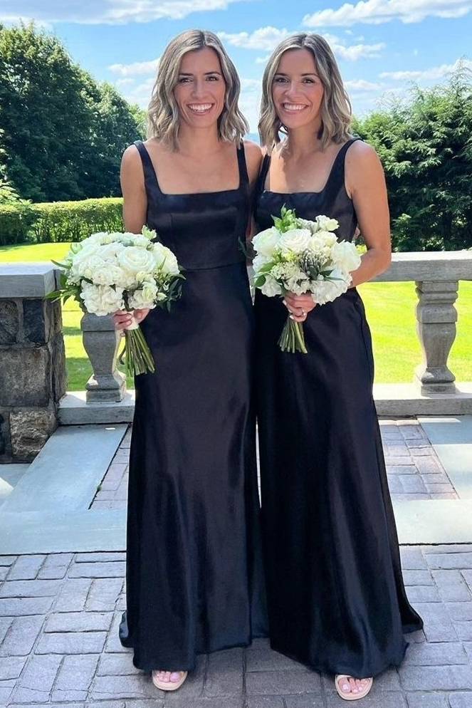 Formal Women's Dresses/Elegant Square Neck Black Long Bridesmaid Dress
