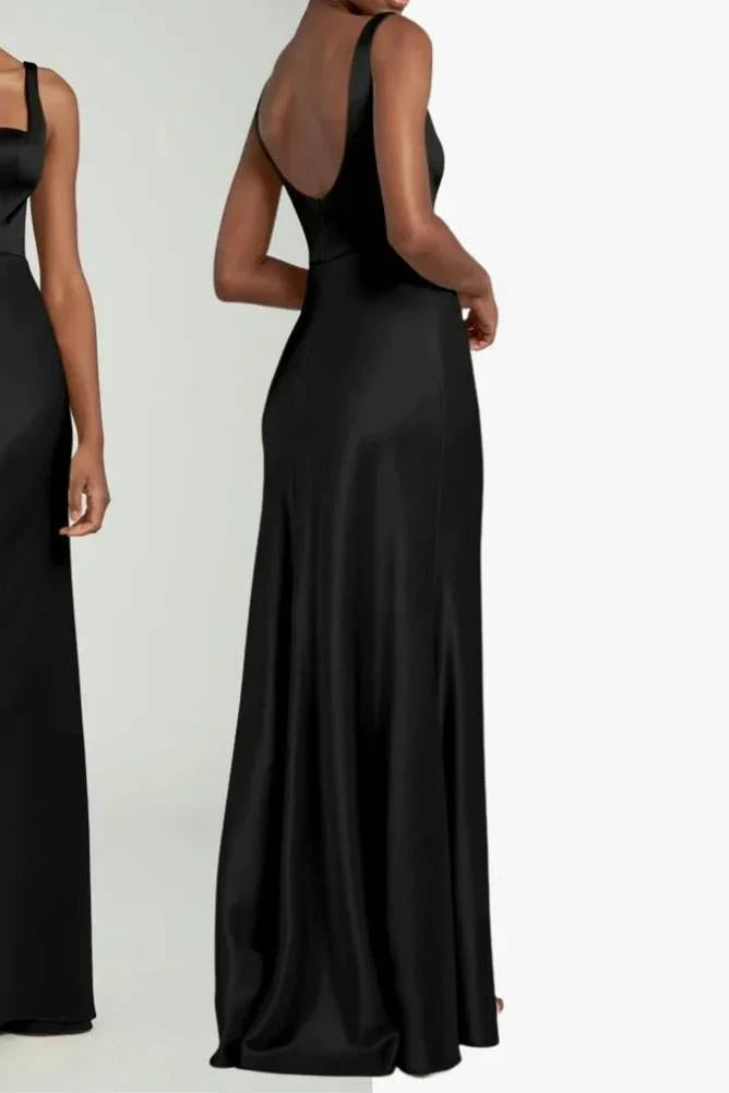 Formal Women's Dresses/Elegant Square Neck Black Long Bridesmaid Dress