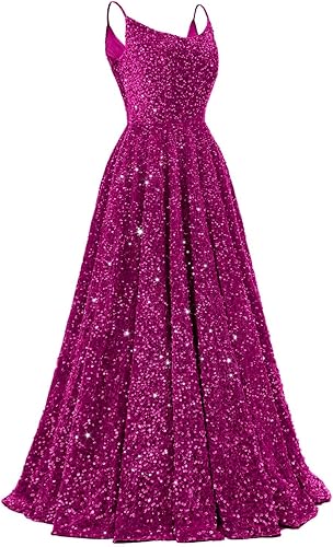Spaghetti Straps Prom Dresses Sequin Long Formal Ball Gowns Sparkly A-Line Evening Party Gown Wholesale