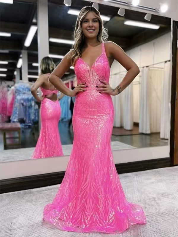 Aimishang Sheath V-neck Sleeveless Long Prom Dress Charming Evening Party Dress Sparkly Formal Dress