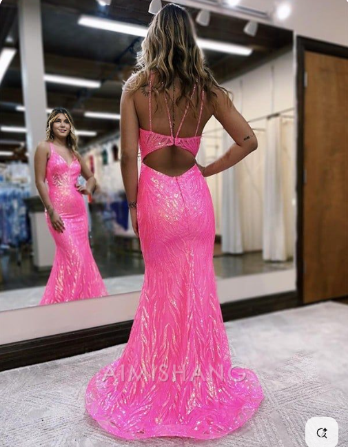 Aimishang Sheath V-neck Sleeveless Long Prom Dress Charming Evening Party Dress Sparkly Formal Dress