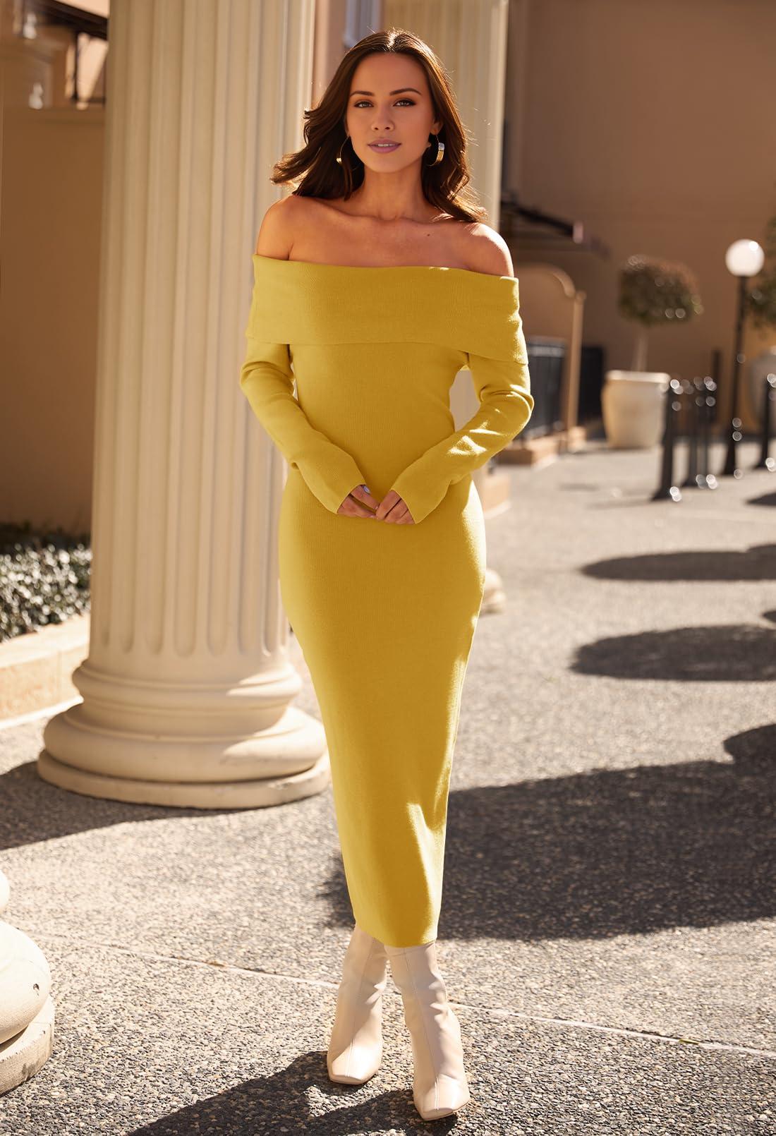 Off shoulder slim fit dress formal long sleeved elegant evening gown mid length long skirt