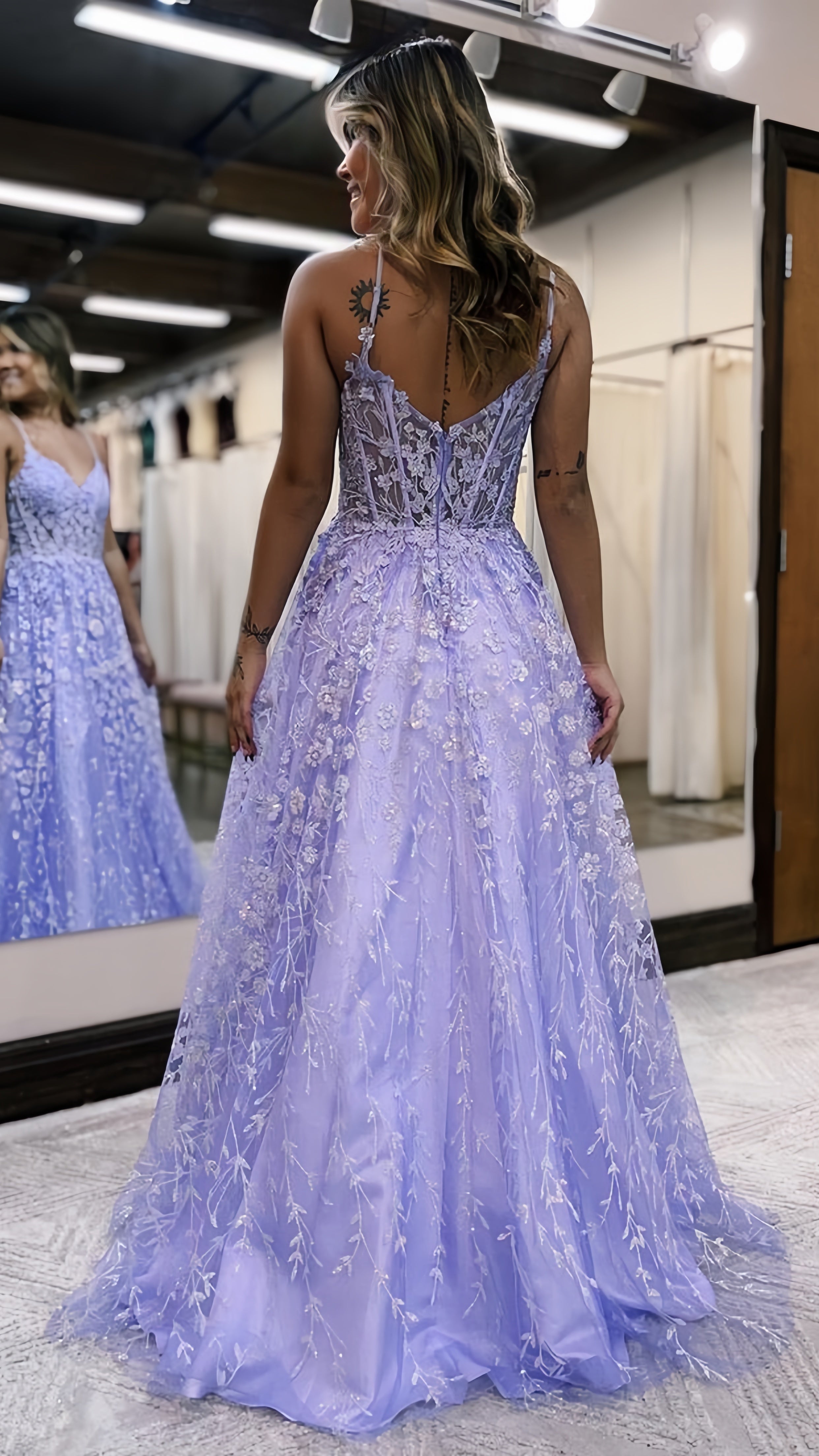 Glitter Sequin Lace Prom Dress, A-Line Evening Party Gown, AST1589