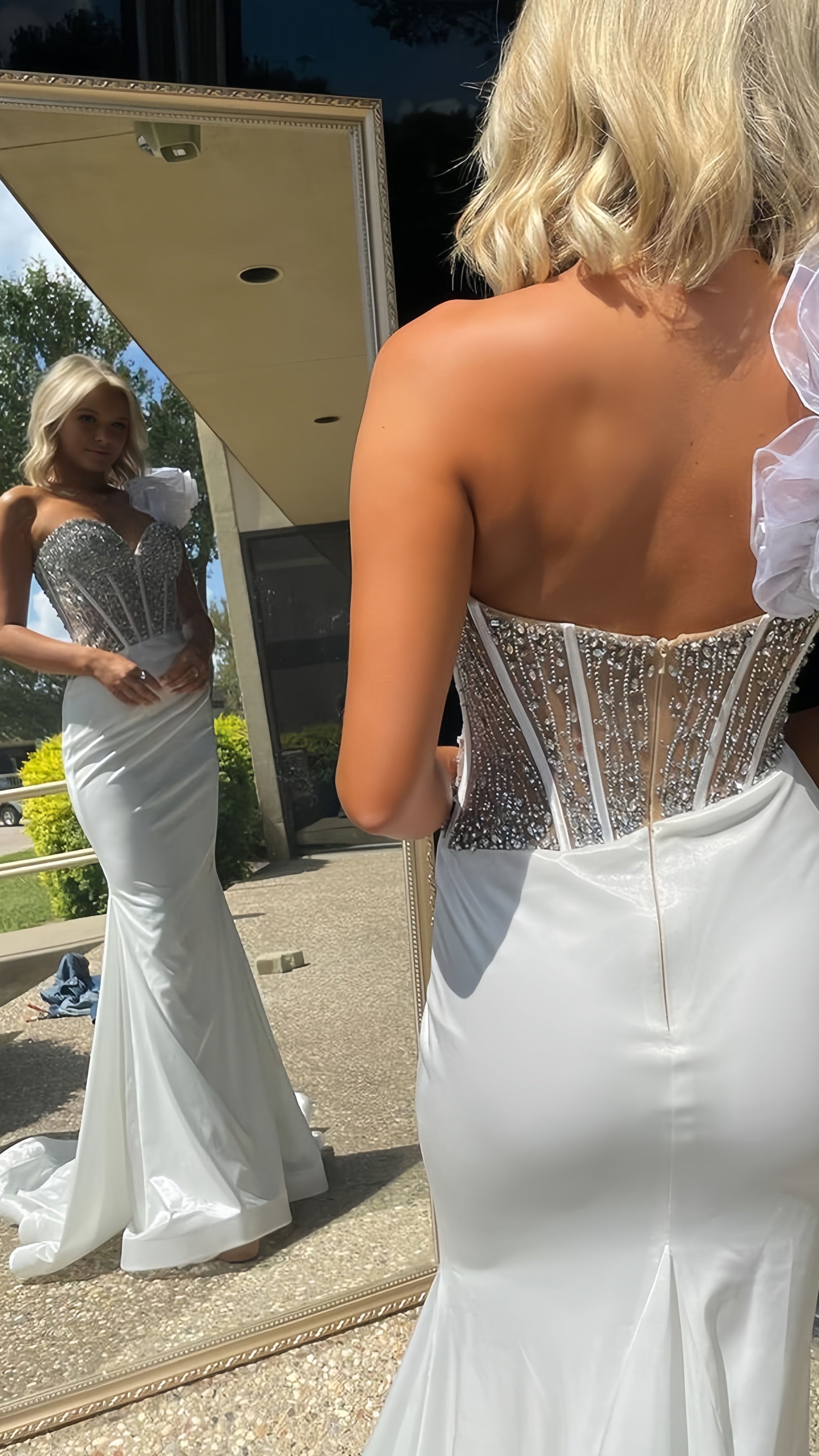 Glitter White Mermaid Beaded Prom Dress, Long Evening Formal Gown, AST1592