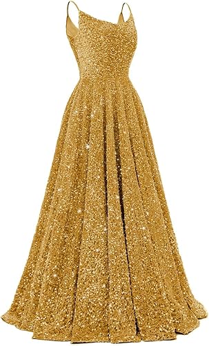 Spaghetti Straps Prom Dresses Sequin Long Formal Ball Gowns Sparkly A-Line Evening Party Gown Wholesale