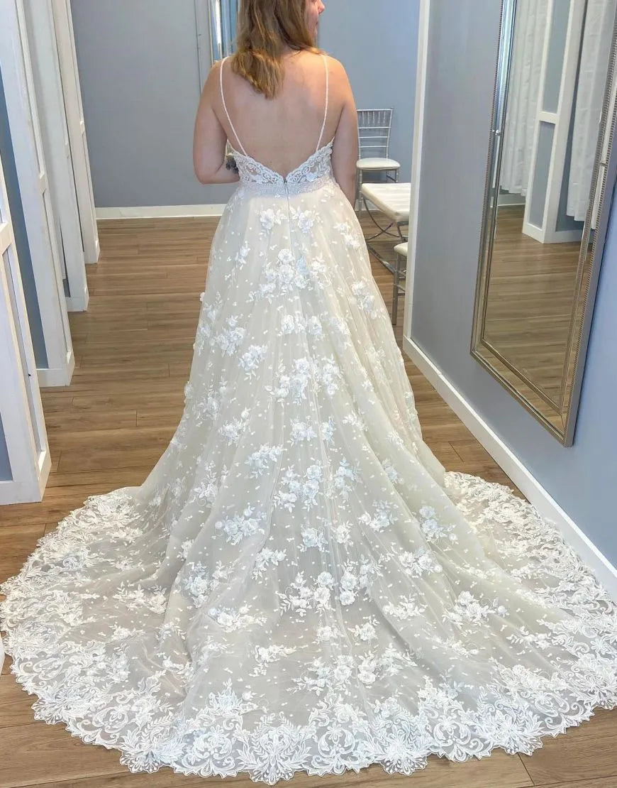 Aimishang Wedding Dress A-Line Spaghetti Straps Open Back With Appliques