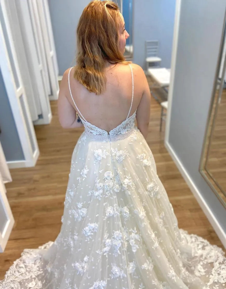 Aimishang Wedding Dress A-Line Spaghetti Straps Open Back With Appliques