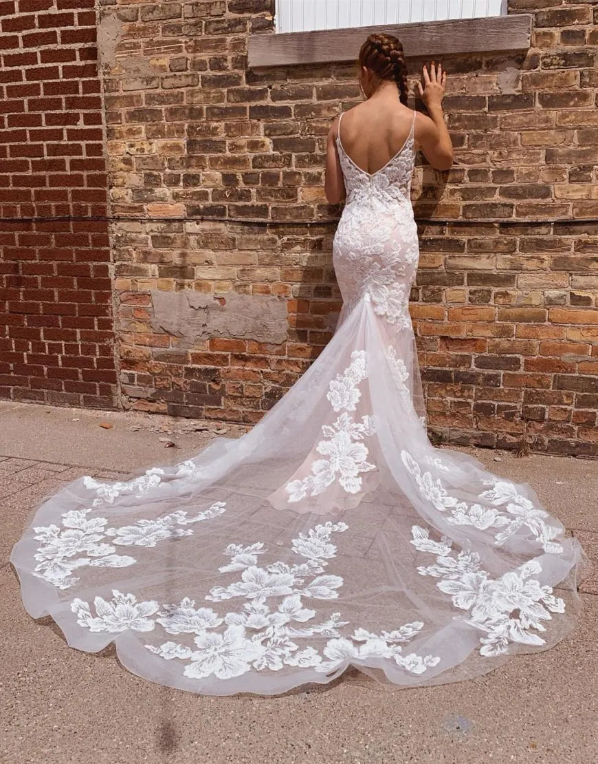 Aimishang Wedding Dress Mermaid Spaghetti Straps Chapel Train With Appliques