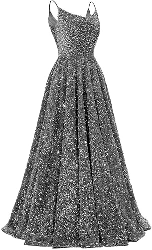 Spaghetti Straps Prom Dresses Sequin Long Formal Ball Gowns Sparkly A-Line Evening Party Gown Wholesale