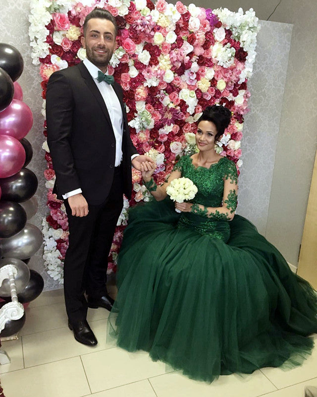 Lace Long Sleeves Mermaid Prom Dresses Tulle Evening Gowns