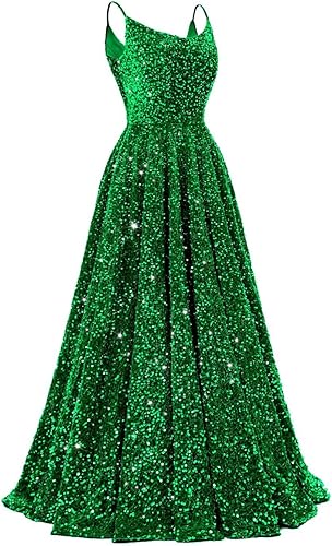 Spaghetti Straps Prom Dresses Sequin Long Formal Ball Gowns Sparkly A-Line Evening Party Gown Wholesale