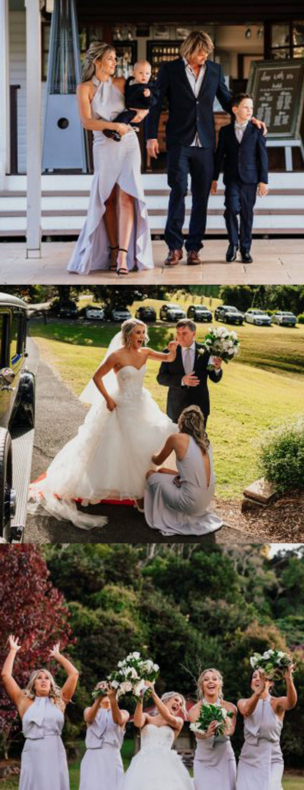 Grey Halter Open Back A-line Ankle Length Bridesmaid Dresses,DB132