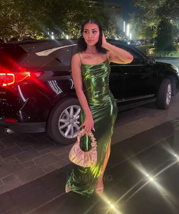 Aimishang Elegant Gowns Evening Dress Green Sheath Long Prom Dress With Slit Black Girl Party Dress