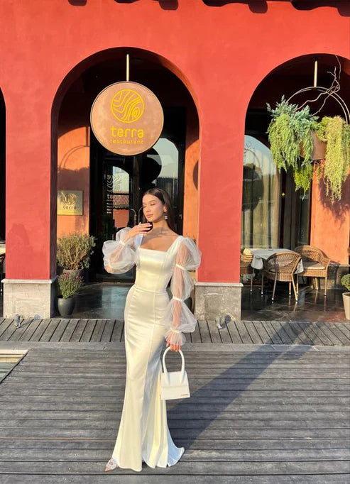 Wholesale Sequare Neck Long Mermaid Prom Dress Elegant Evening Dress